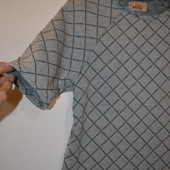THE BOSS Made with Love Green Square Lines Pattern Short Sleeves Blouse ~S /18.5 - Picture 7 of 8